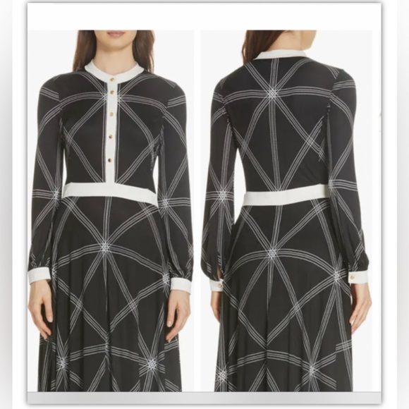 Tory Burch Anja Midi Geometric  Black and White  Dress XL - Picture 4 of 5